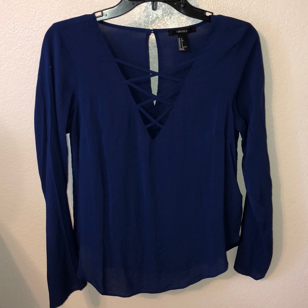 Royal Blue Long Sleeved Criss-Cross Blouse